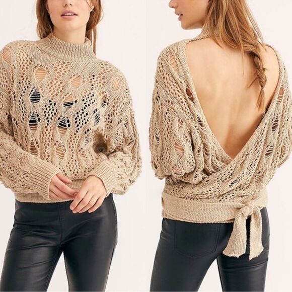 NWT Free People Beach Baja Sur Wrap Oversized Crochet Open Back Boho Sweater - Picture 8 of 8